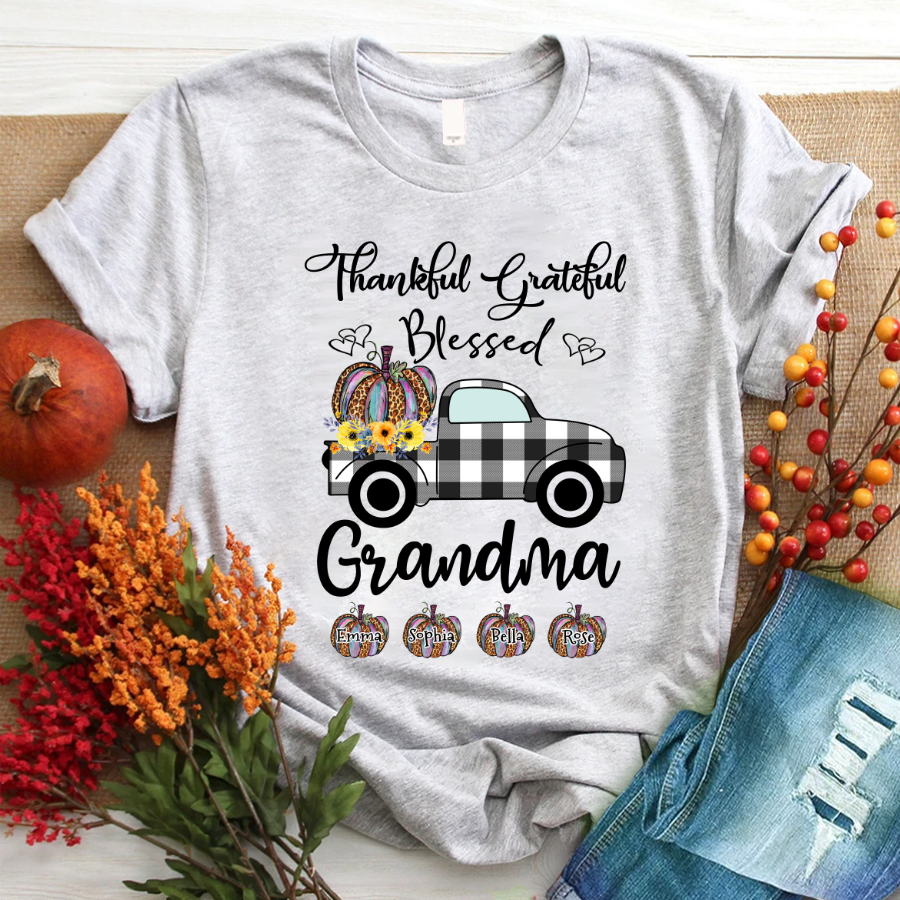 Thankful Grateful Blessed Grandma, Personalized Grandma T-Shirt
