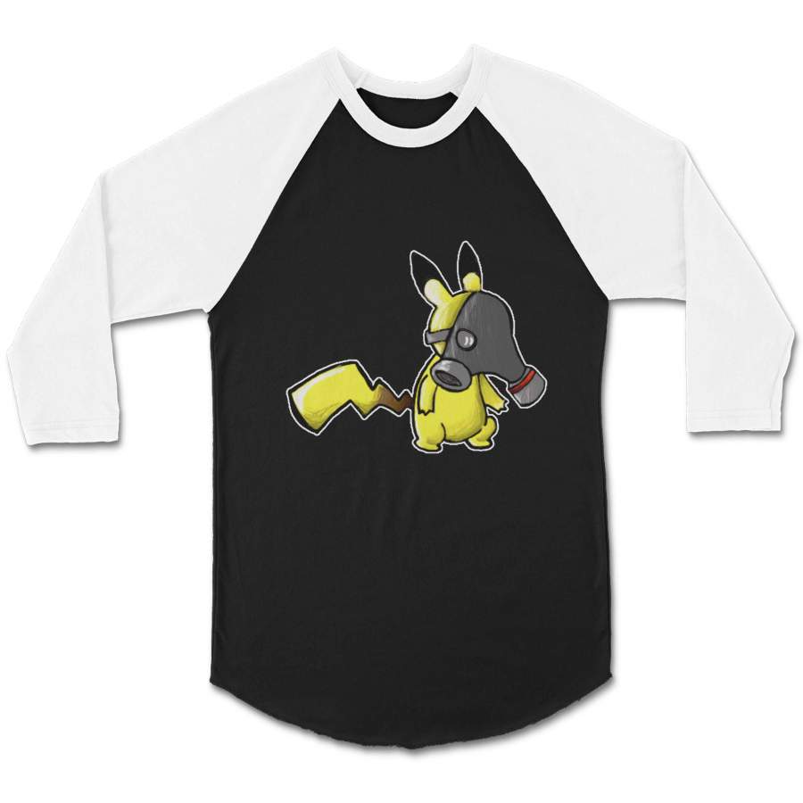 Pikachu Gas Mask Pokemon Marijuana Unisex 3/4 Sleeve Baseball Tee T-Shirt