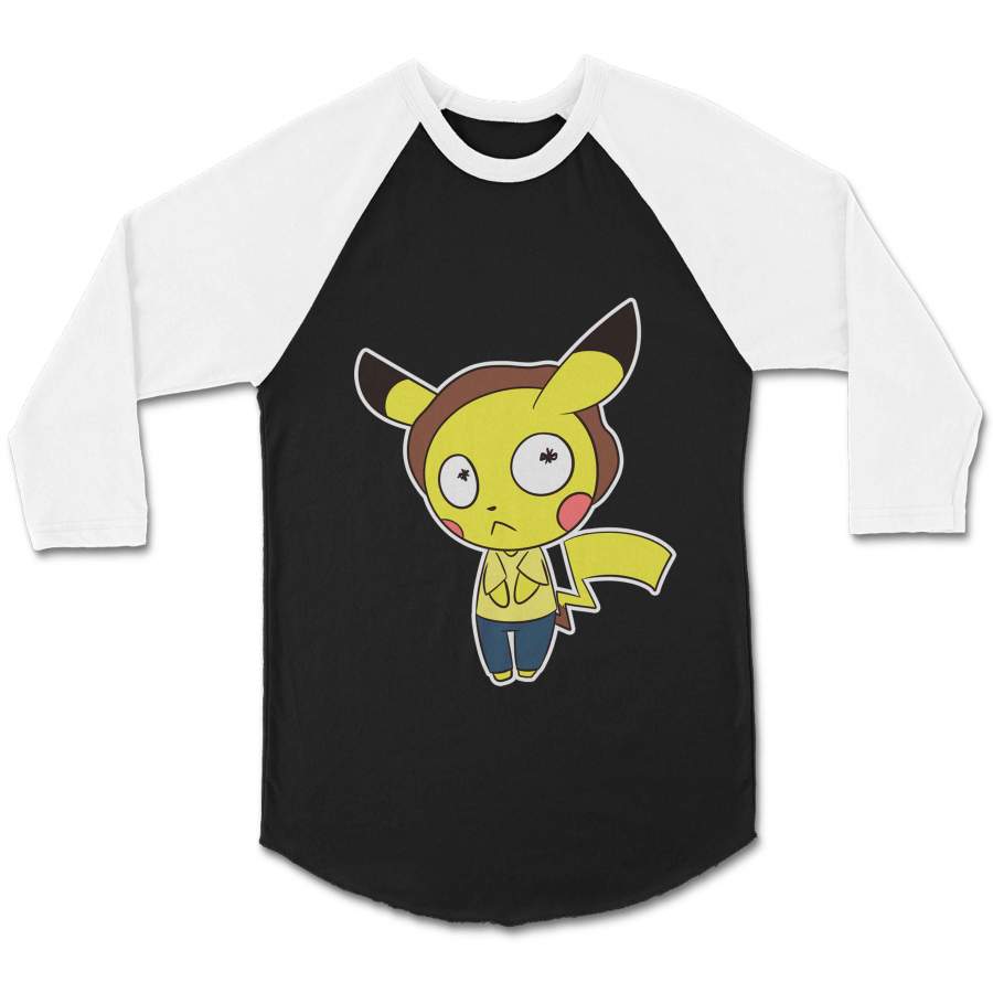 Morty Chu Rick And Morty Pikachu Pokemon CPY Unisex 3/4 Sleeve Baseball Tee T-Shirt