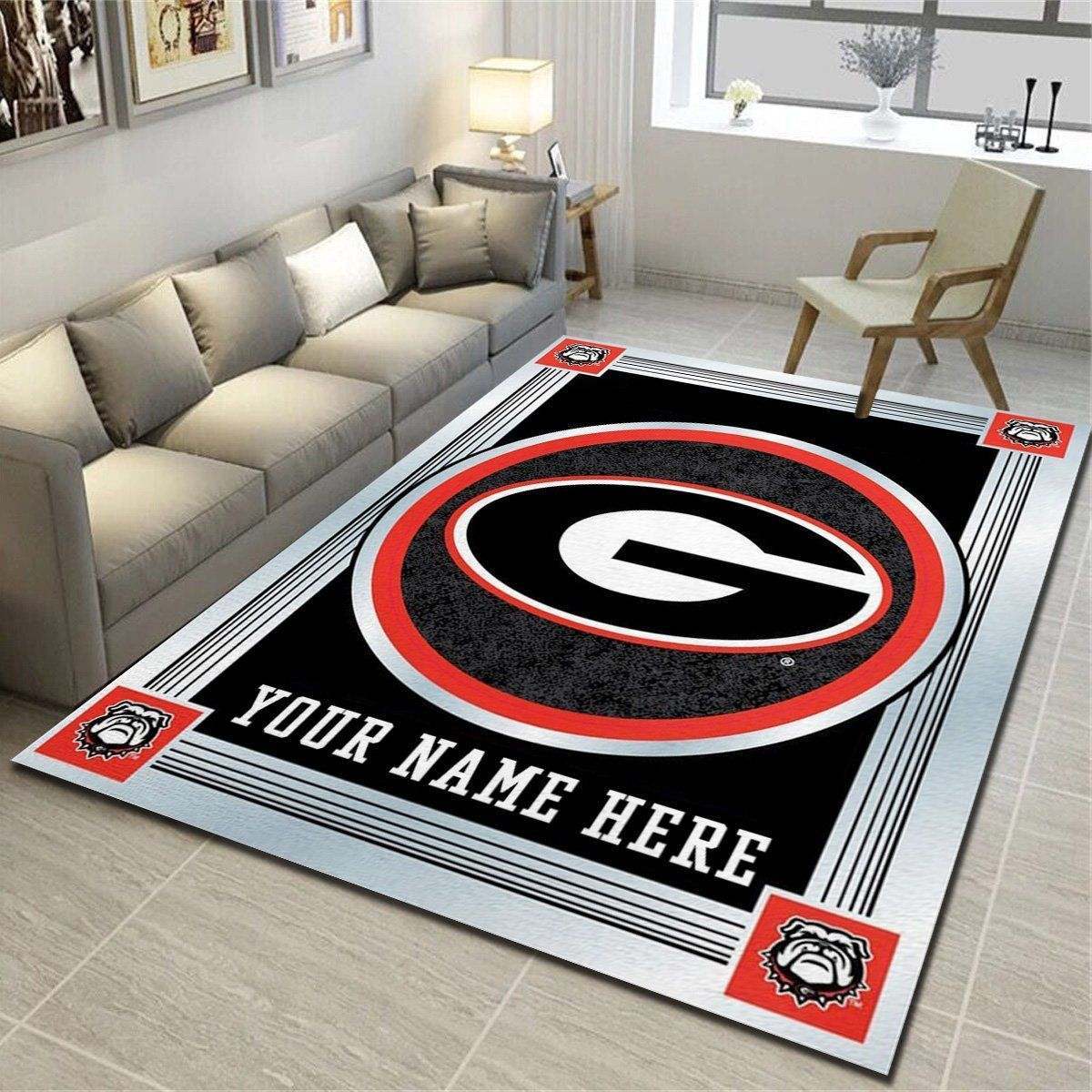 Georgia Bulldogs Personalized Area Rug, Living Room Carpet, Customized Man Cave Floor Mat