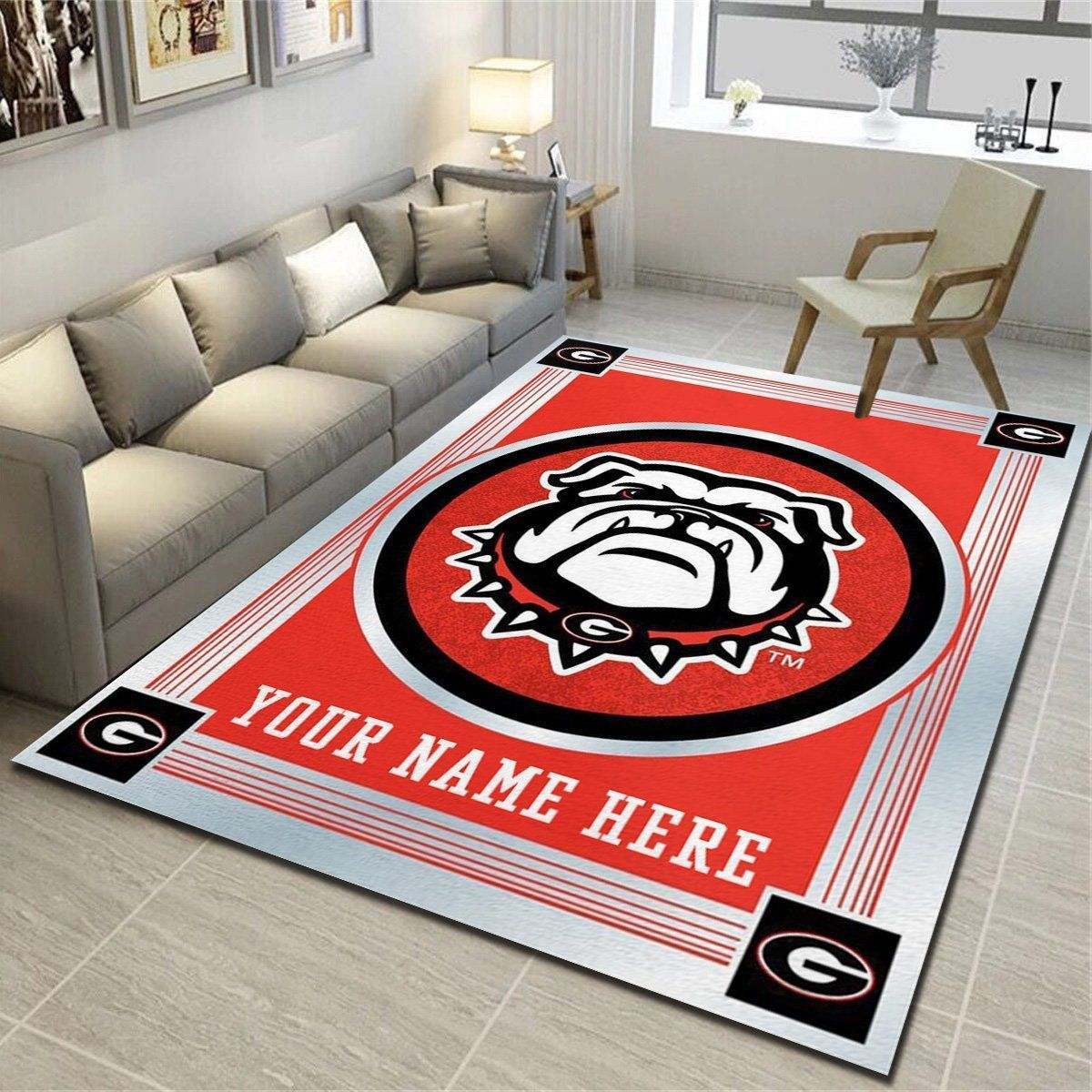 Georgia Bulldogs logo Personalized Area Rug, Living Room Carpet, Customized Fan Cave Floor Mat