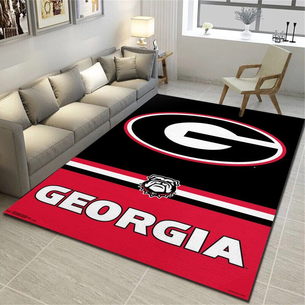 Collegiate University Of Georgia Bulldogs Logo Rug, Living Room Bedroom Carpet