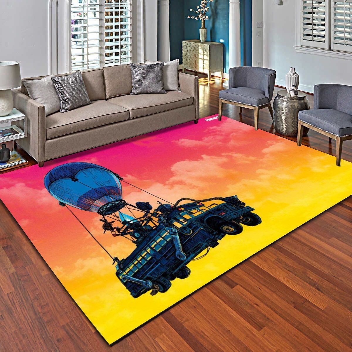 Fortnite Battle Bus Landscape Area Rugs, Living Room Carpet