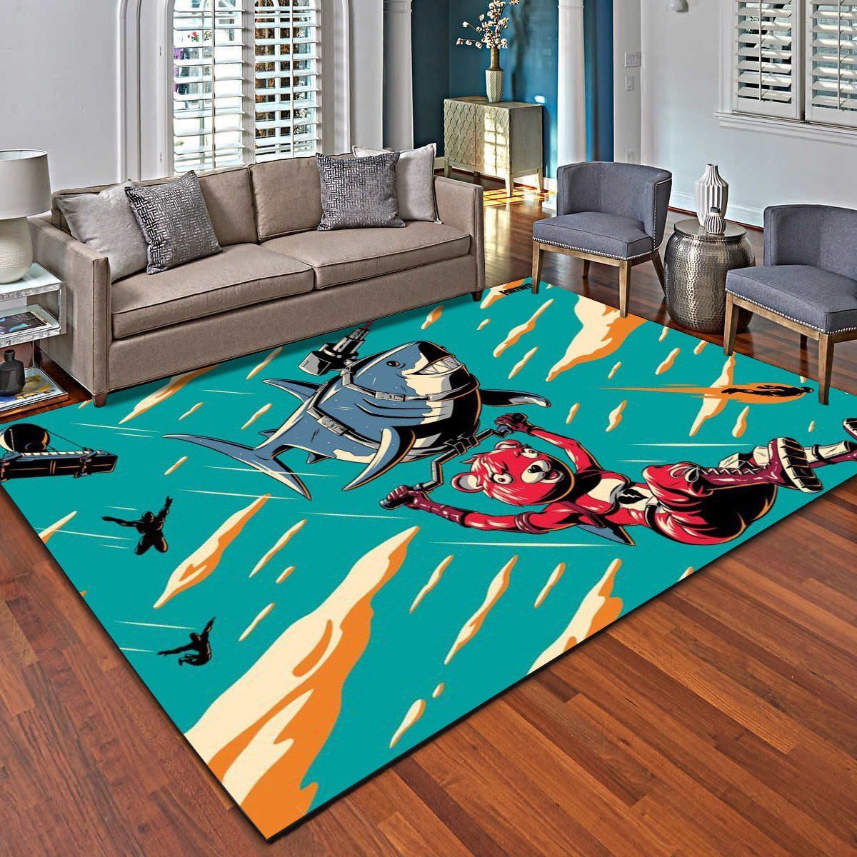 Fortnite Lazershark Loading Screen Area Rug, Living Room Bedroom Carpet