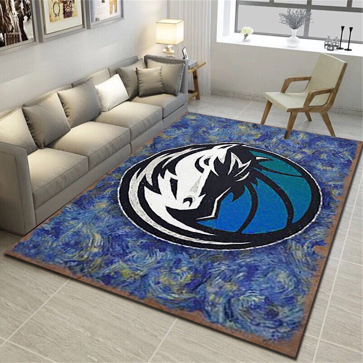 Dallas Mavericks Logo Area Rug, Basketball Team Living Room Bedroom Carpet, Man Cave Floor Mat