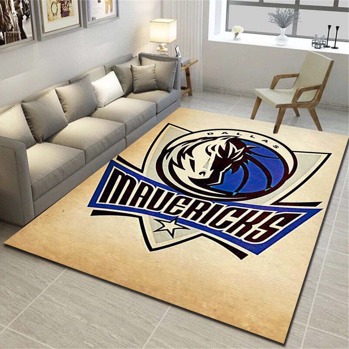 Dallas Mavericks Area Rug, Basketball Team Living Room Carpet, Sports Floor Decor