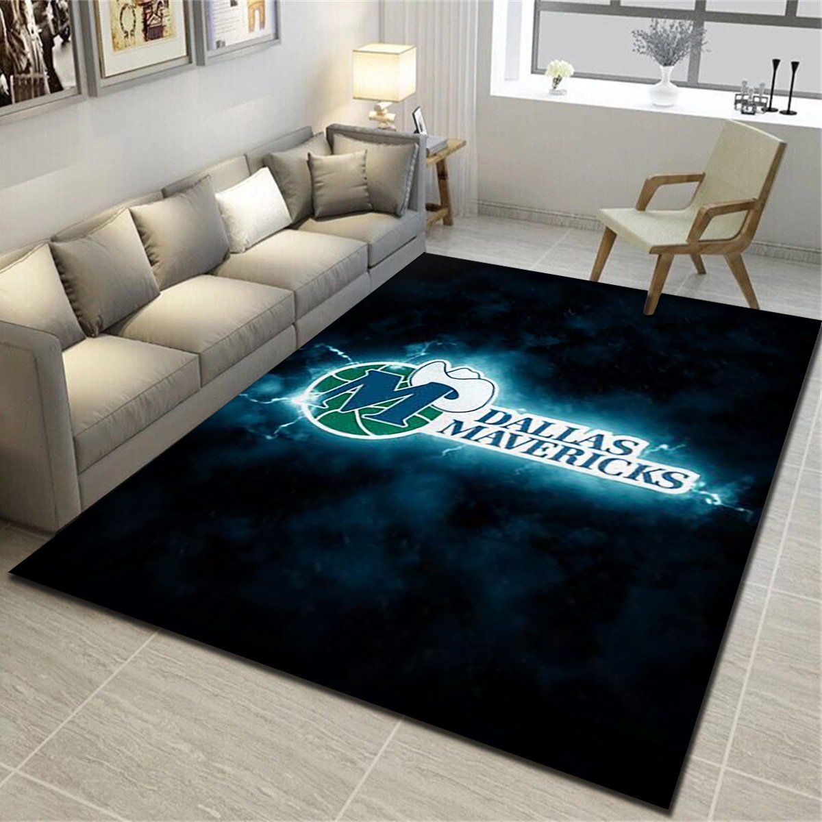 Dallas Mavericks Logo Area Rug, Basketball Team Living Room Carpet, Sports Floor Mat Home Decor