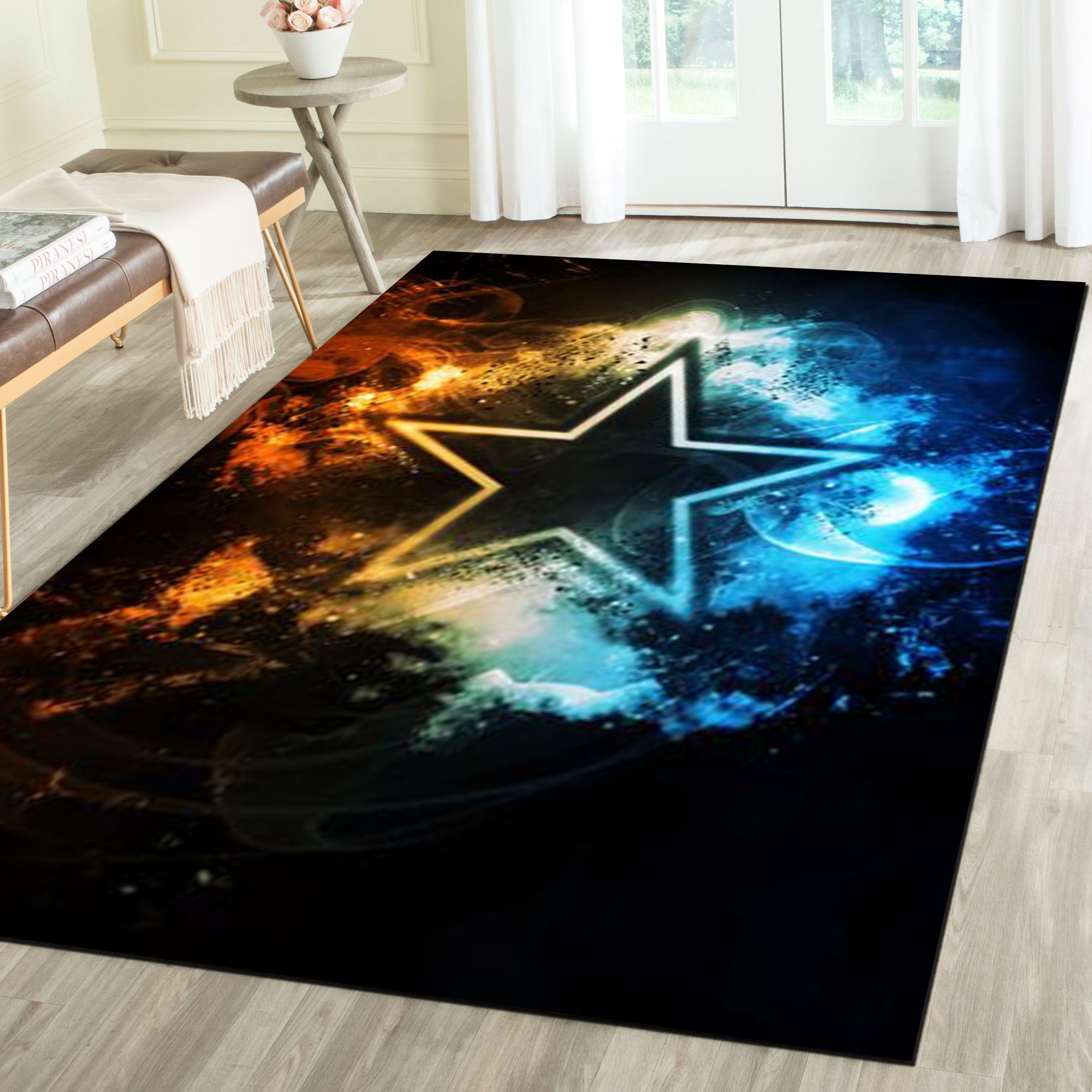 Dallas Cowboys Logo Area Rug, Football Team Living Room Carpet, Man Cave Floor Mat