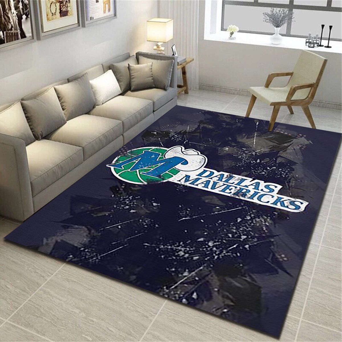 Dallas Mavericks Area Rug, Basketball Team Living Room Bedroom Carpet, Sports Floor Decor