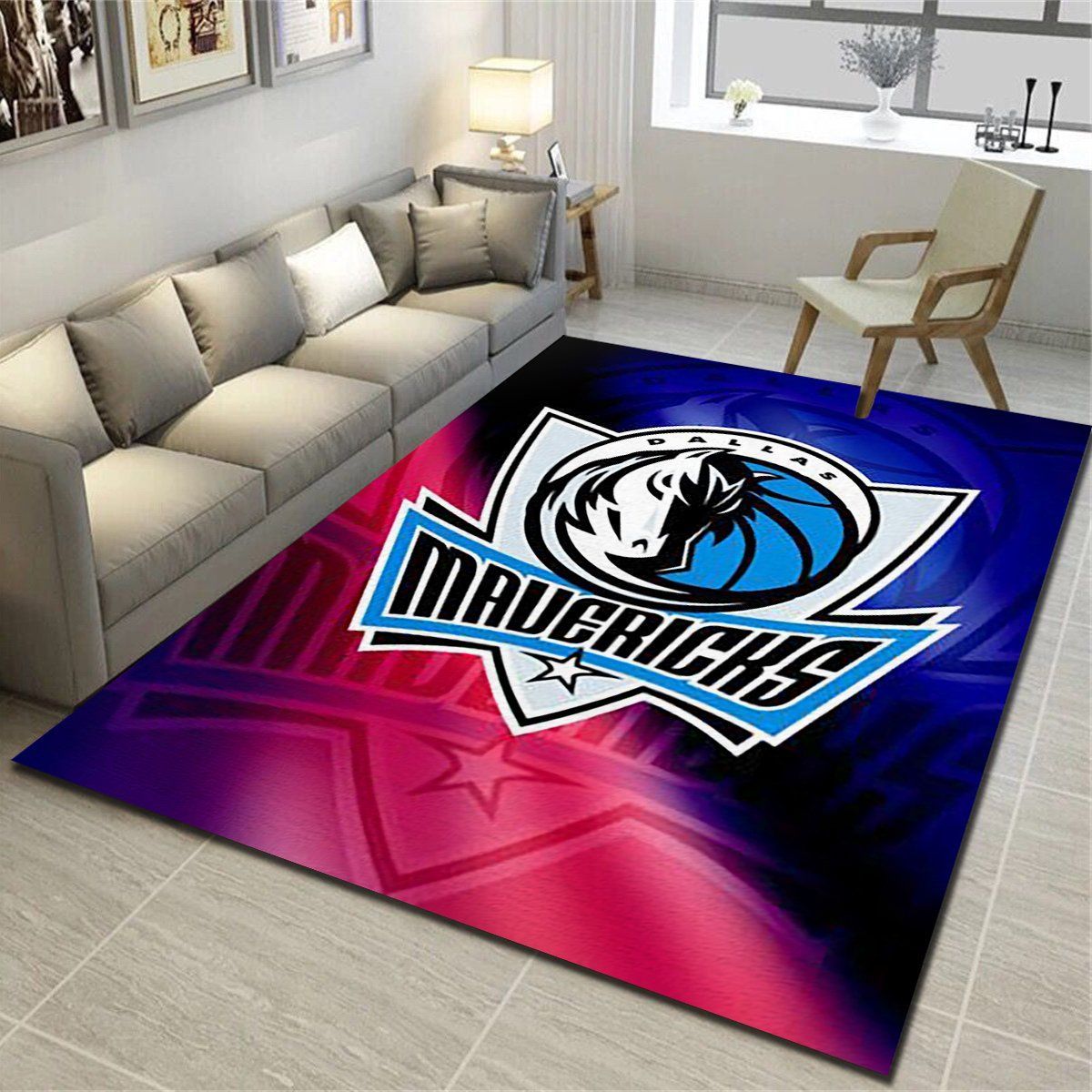 Dallas Mavericks Logo Area Rug, Basketball Team Living Room Bedroom Carpet, Sports Floor Mat