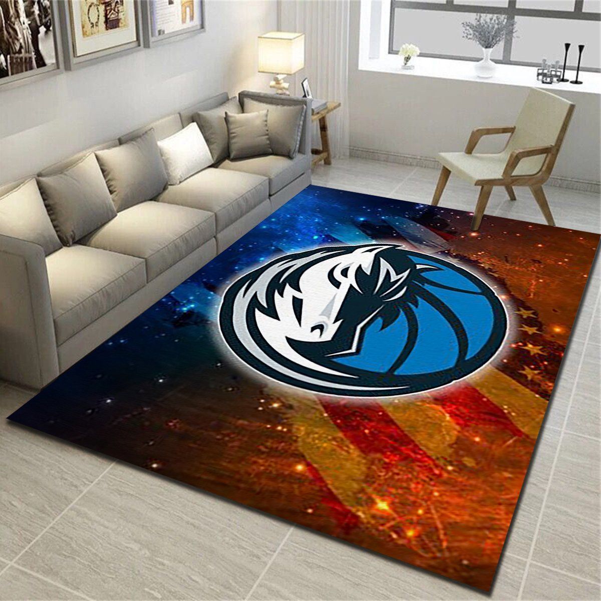 Dallas Mavericks Logo Area Rug, Basketball Team Living Room Carpet, Man Cave Floor Mat