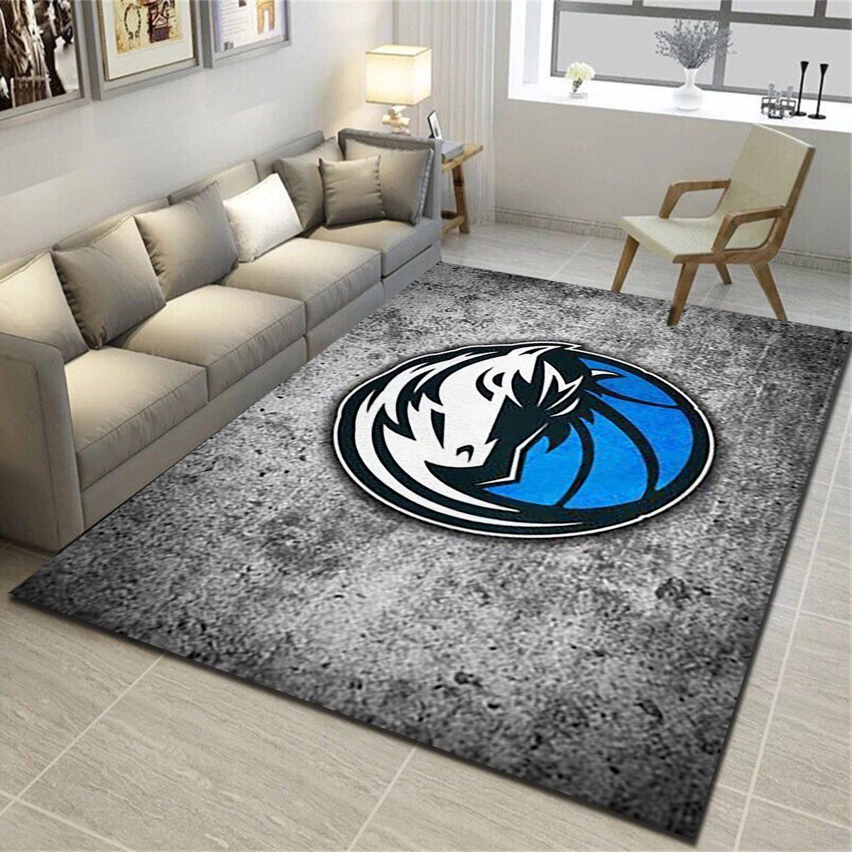 Dallas Mavericks Logo Area Rug, Basketball Team Living Room Bedroom Carpet, Sports Floor Mat Home Decor