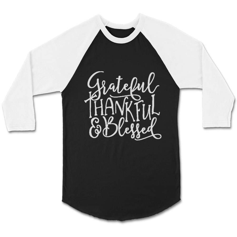 Grateful Thankful Blessed Fall Womans Graphic CPY Unisex 3/4 Sleeve Baseball Tee T-Shirt