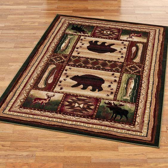 Bear Wilderness Rustic Hunting Pattern Area Rug Home Decor