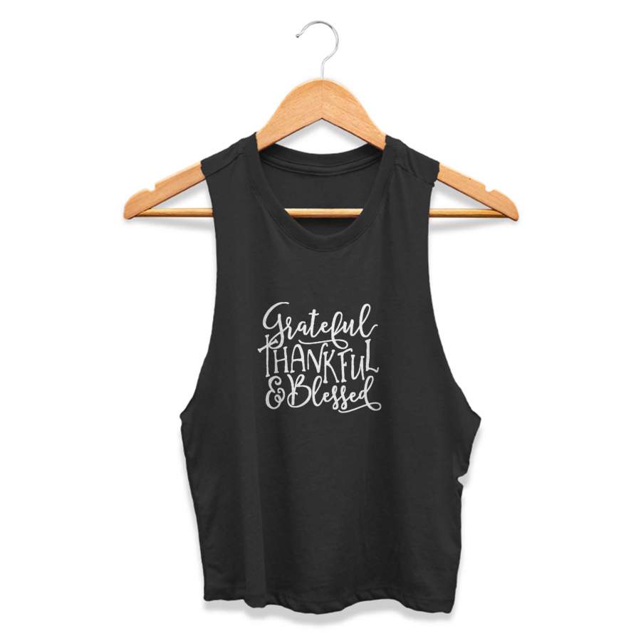 Grateful Thankful Blessed Fall Womans Graphic CPY Womans Crop Tanktop Tee