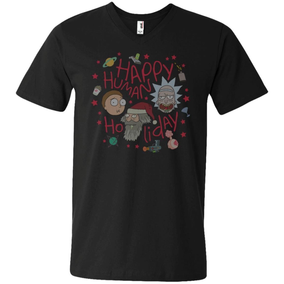 Rick And Morty Happy Human Holiday Jumper Men V-Neck T-Shirt