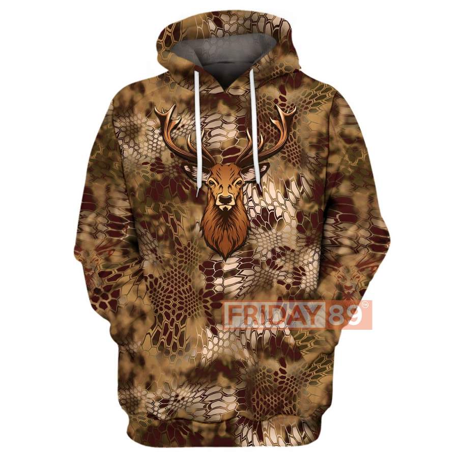 Deer Hunter Hunting Camo All Over Print Hoodie T-shirt