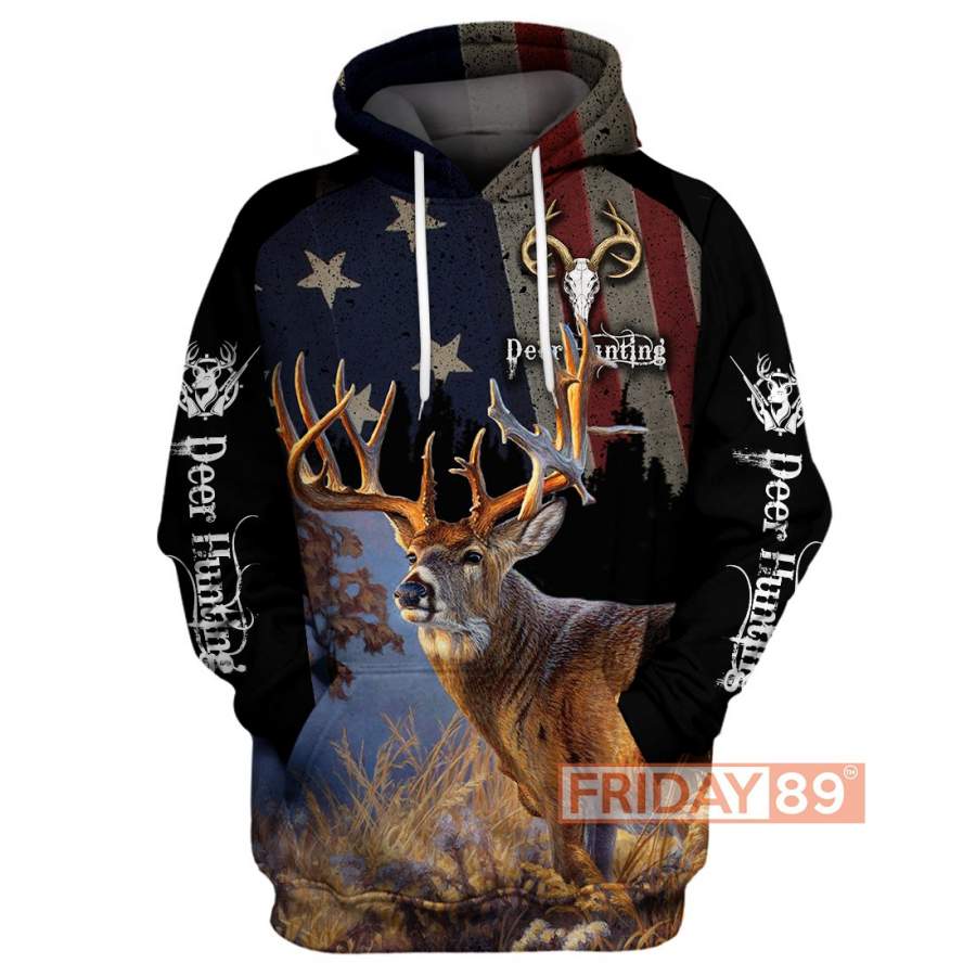 Deer Hunting American Flag 3D Print Hoodie