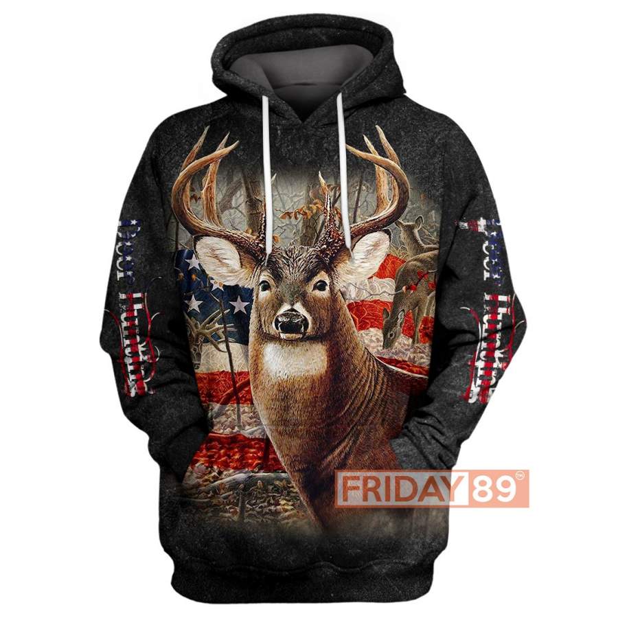 Beautiful Deer American Flag Hunting All Over Print Hoodie T-shirt Tank Sweater