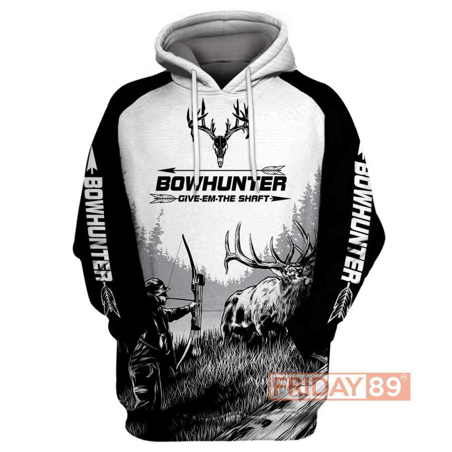 Bow Hunter Moose Deer Hunting Art 3D All Over Print Hoodie T-shirt