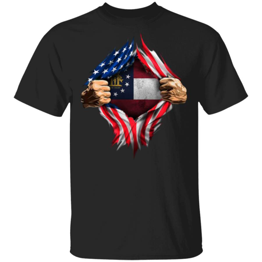 Georgia Heartbeat Inside American Flag T-Shirt 4th Of July Shirts Patriotic Gifts For Him