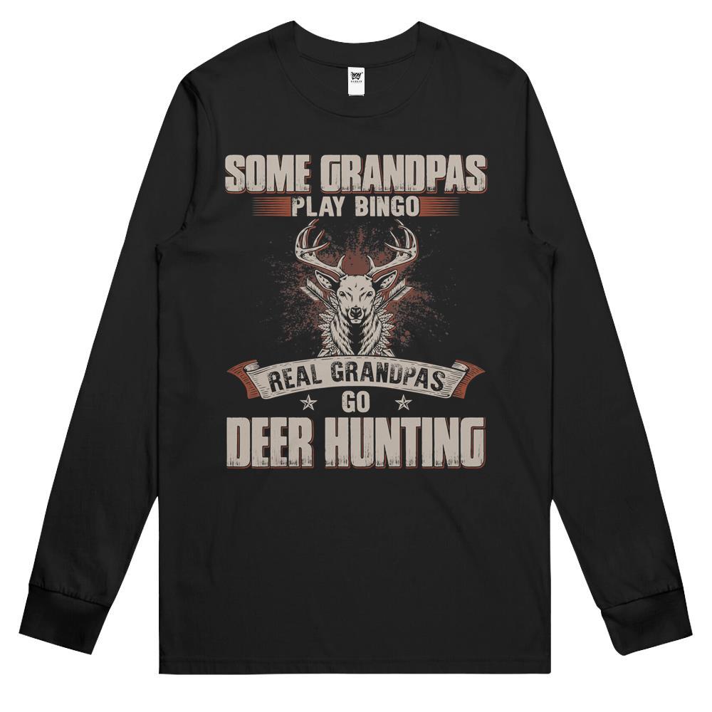 Mens Some Grandpas Play Bingo Real Grandpas Go Deer Hunting Long Sleeve T Shirts