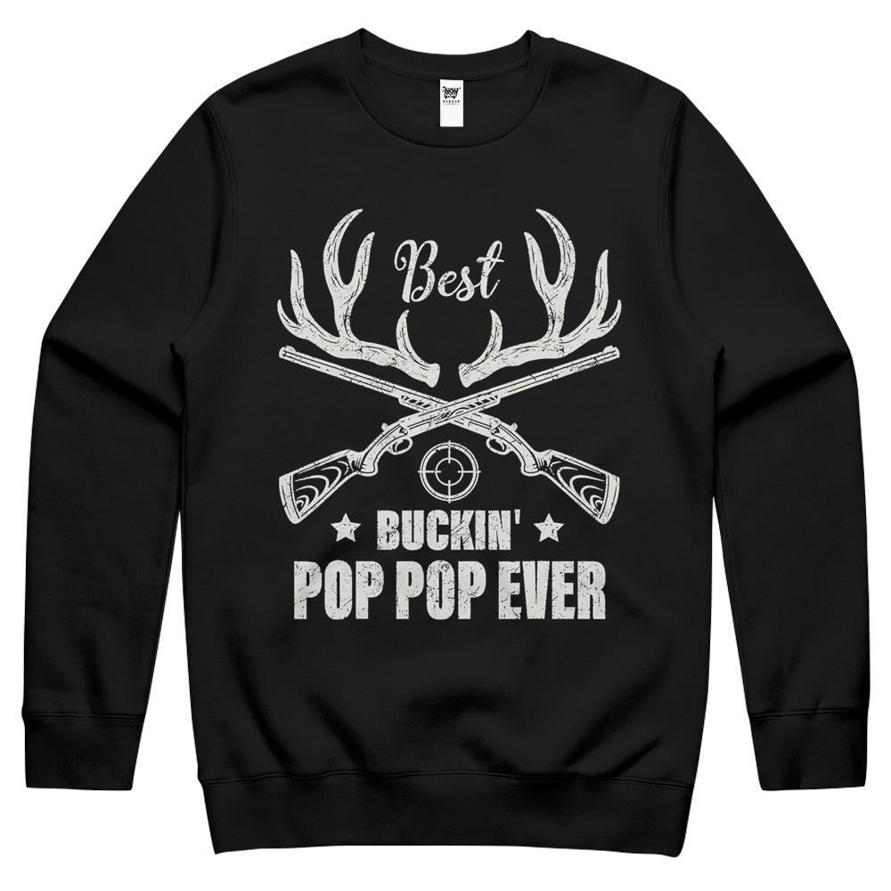 Mens Best Buckin’ Pop Pop Ever Deer Hunters Hunting Fathers Day Crewneck Sweatshirt