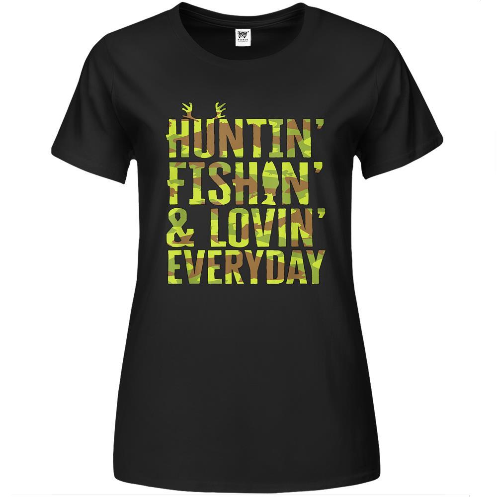 Hunting Fishing Loving Every Day For Dad, Fathers Day Camo Premium Womens Tshirts