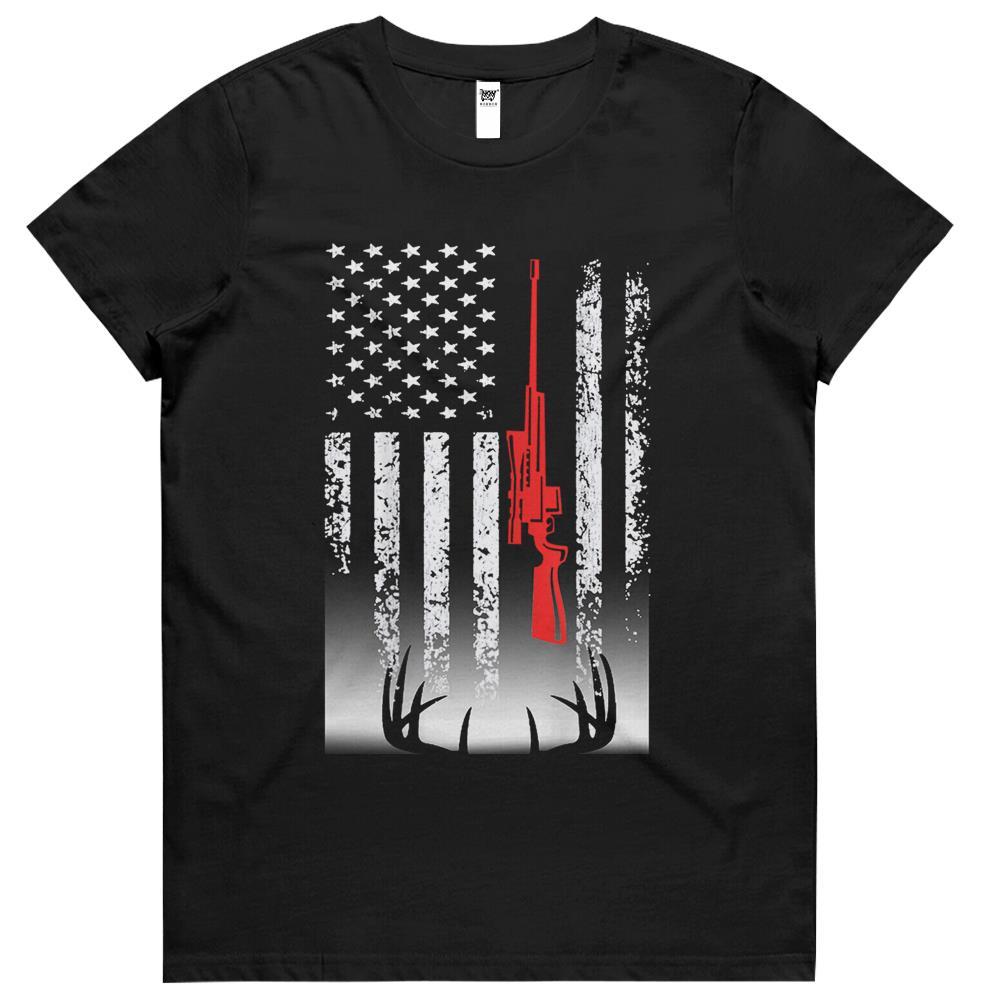 Deer Hunting American Flag Hunter Father’s Day Womens Tshirts