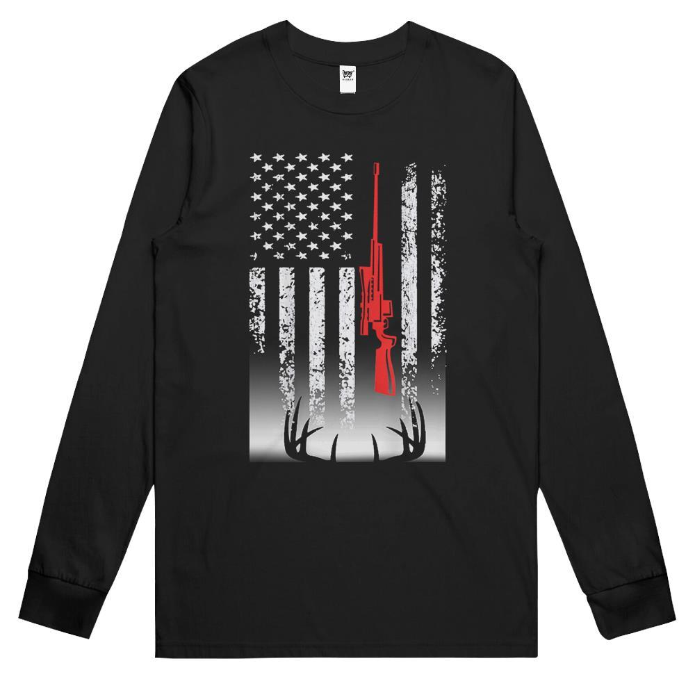 Deer Hunting American Flag Hunter Father’s Day Long Sleeve T Shirts