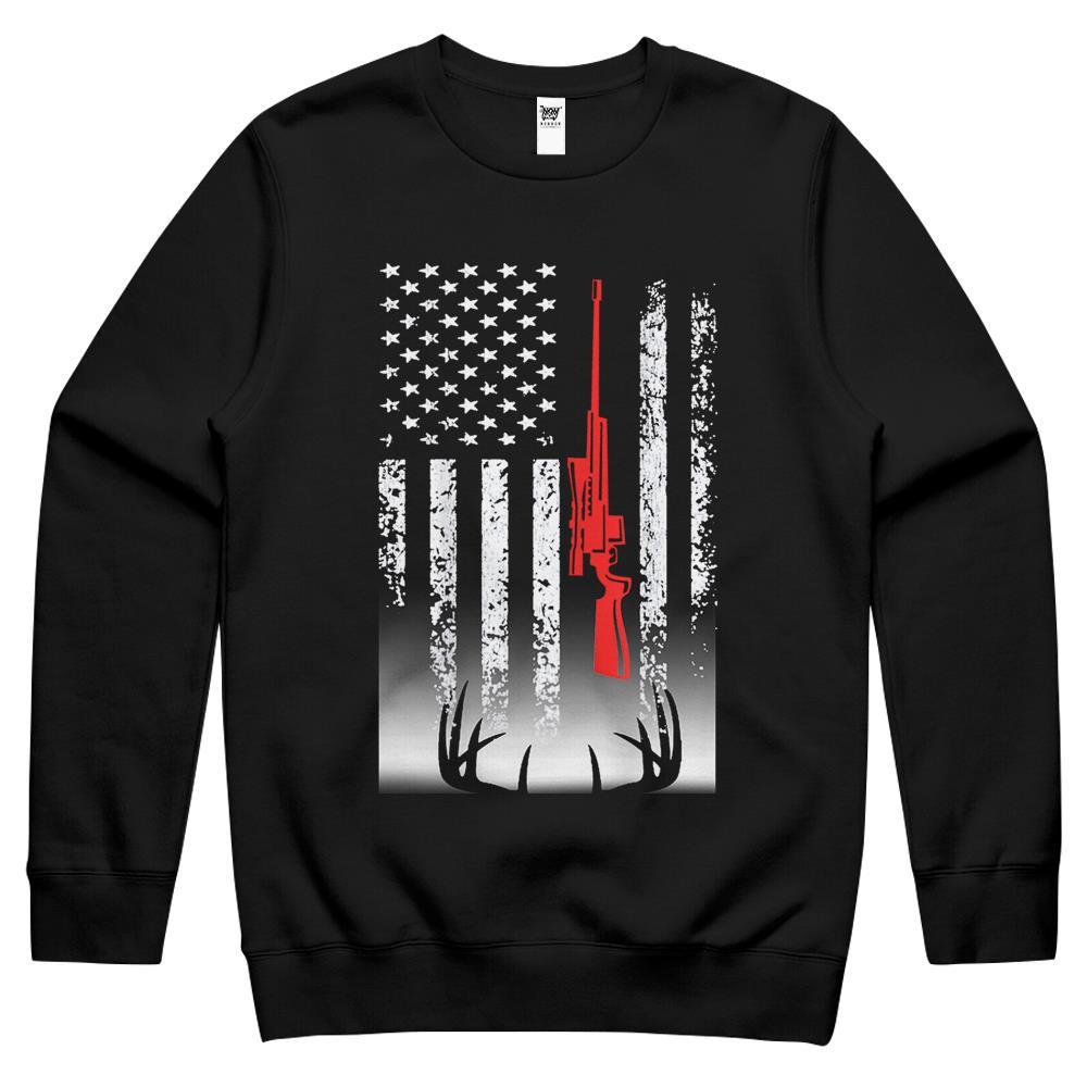 Deer Hunting American Flag Hunter Father’s Day Crewneck Sweatshirt