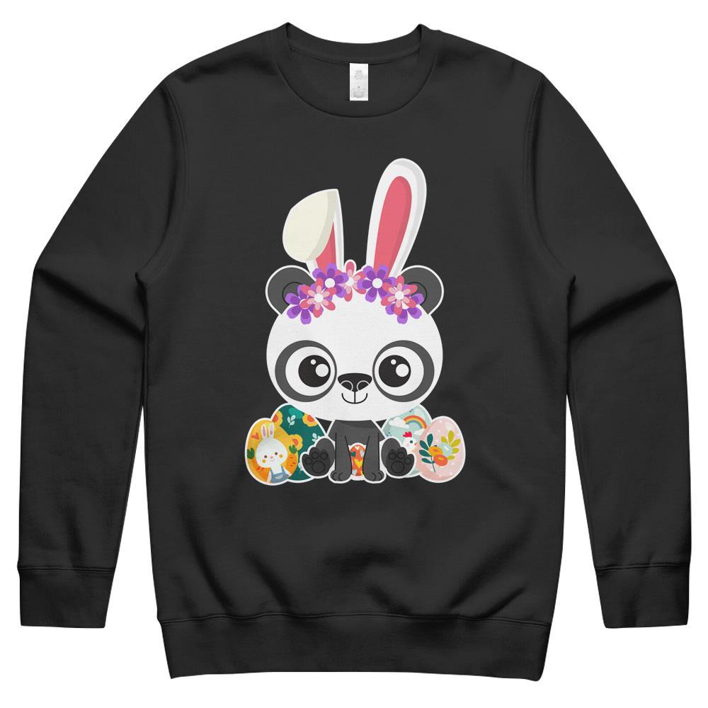 Cute Easter Panda Bunny Eggs Hunting Crewneck Sweatshirt