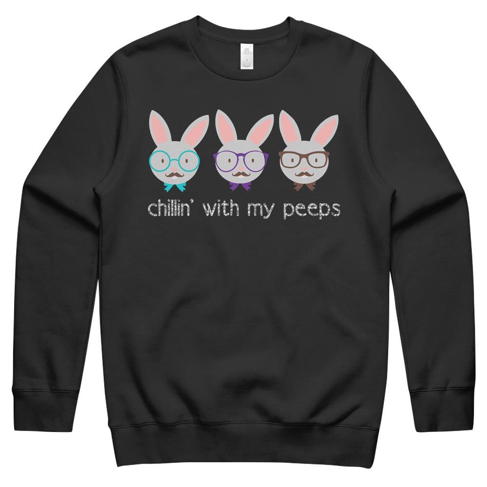 Chillin With My Peeps Bunny Rabbit Easter Day Eggs Hunting Crewneck Sweatshirt