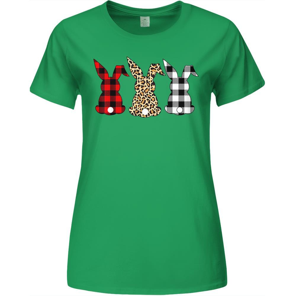 Bunny Rabbit Leopard Buffalo Plaid Easter Hunting Funny Gift Premium Womens Tshirts