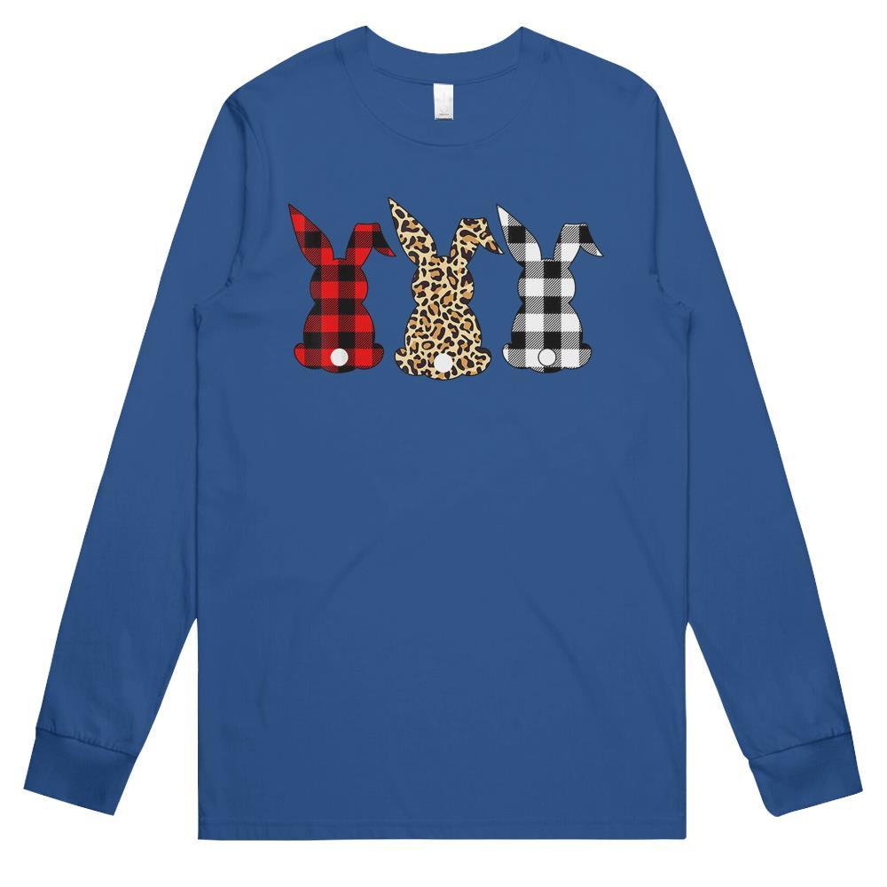 Bunny Rabbit Leopard Buffalo Plaid Easter Hunting Funny Gift Long Sleeve T Shirts