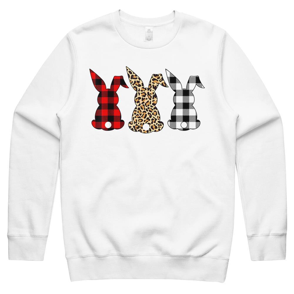 Bunny Rabbit Leopard Buffalo Plaid Easter Hunting Funny Gift Crewneck Sweatshirt