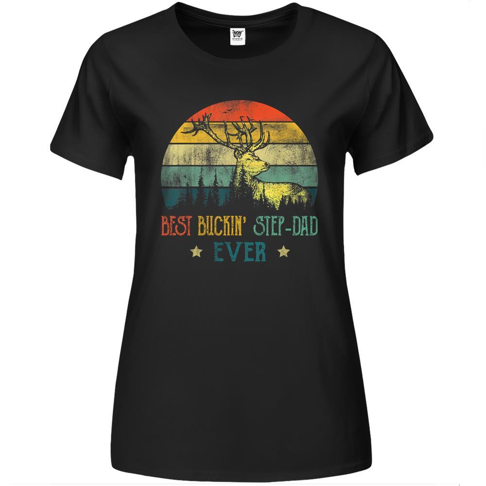 Best Buckin’ Step Dad Ever Shirt Deer Hunting Bucking Father Premium Womens Tshirts