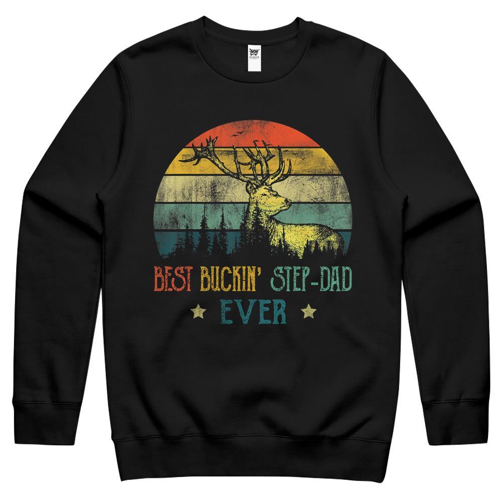 Best Buckin’ Step Dad Ever Shirt Deer Hunting Bucking Father Crewneck Sweatshirt