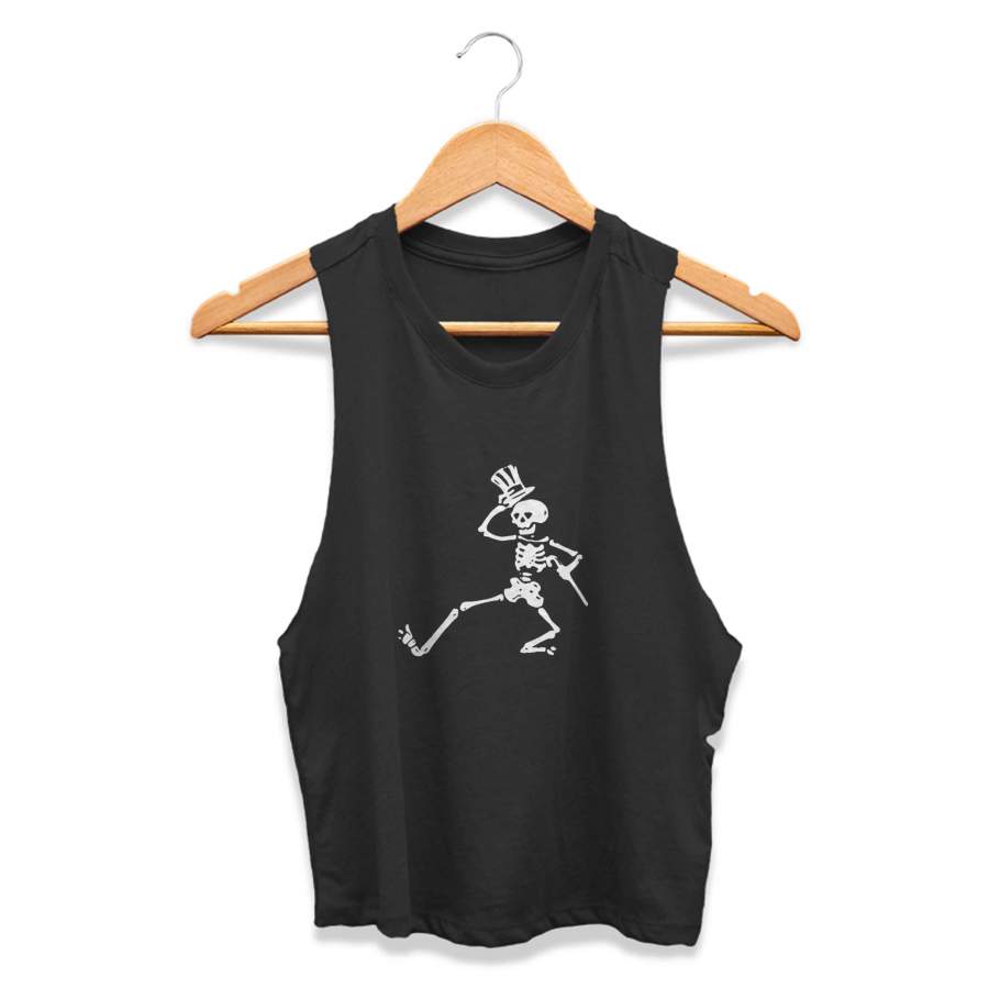 Grateful Dead Head Fan Dancing Skeleton Shakedown Street Halloween CPY Womans Crop Tanktop Tee