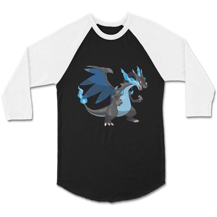 Pokemon Mega Charizard X Pikachu Pokemon CPY Unisex 3/4 Sleeve Baseball Tee T-Shirt