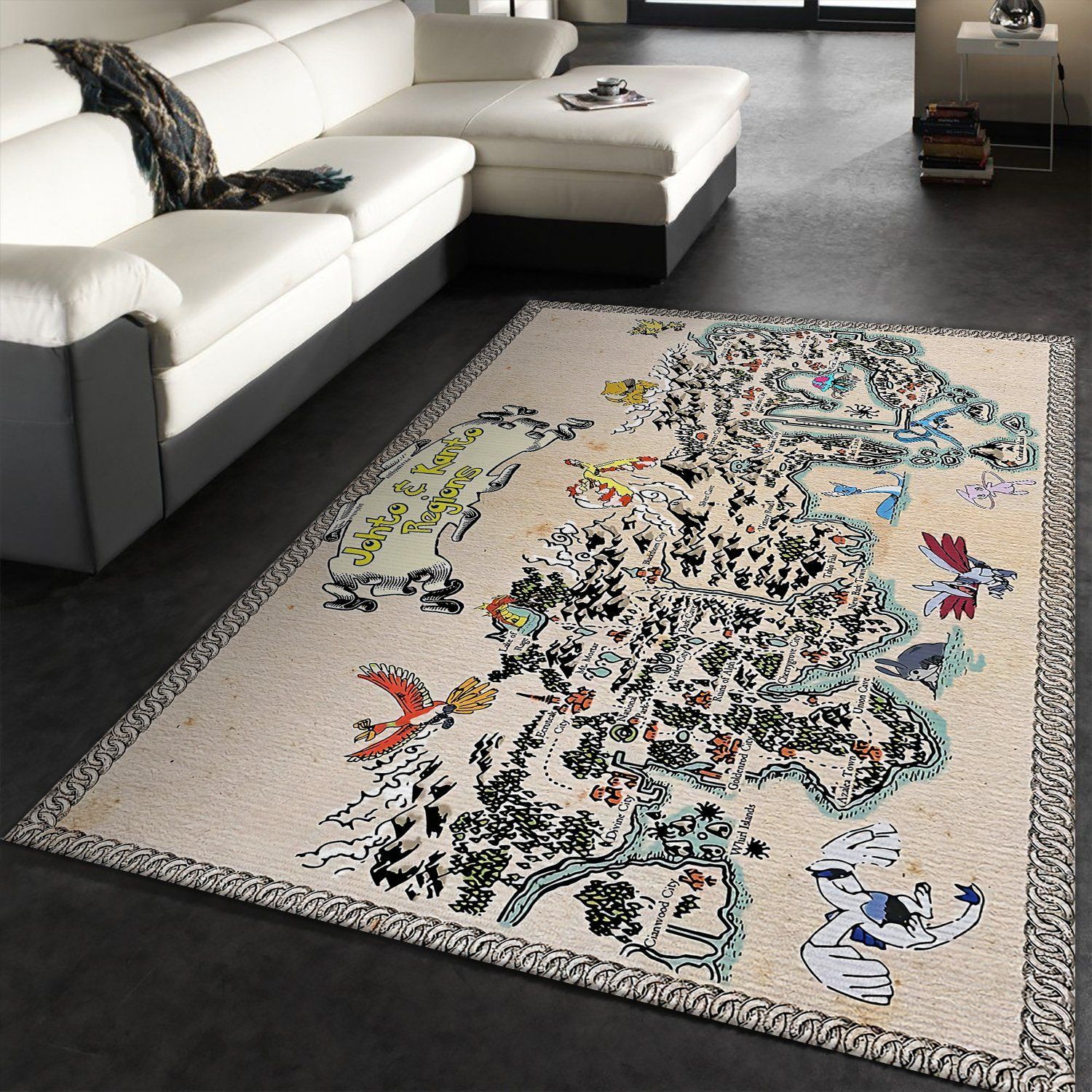 Kanto and Johto Regions Map Pokemon Area Rug Geeky Carpet Floor Decor