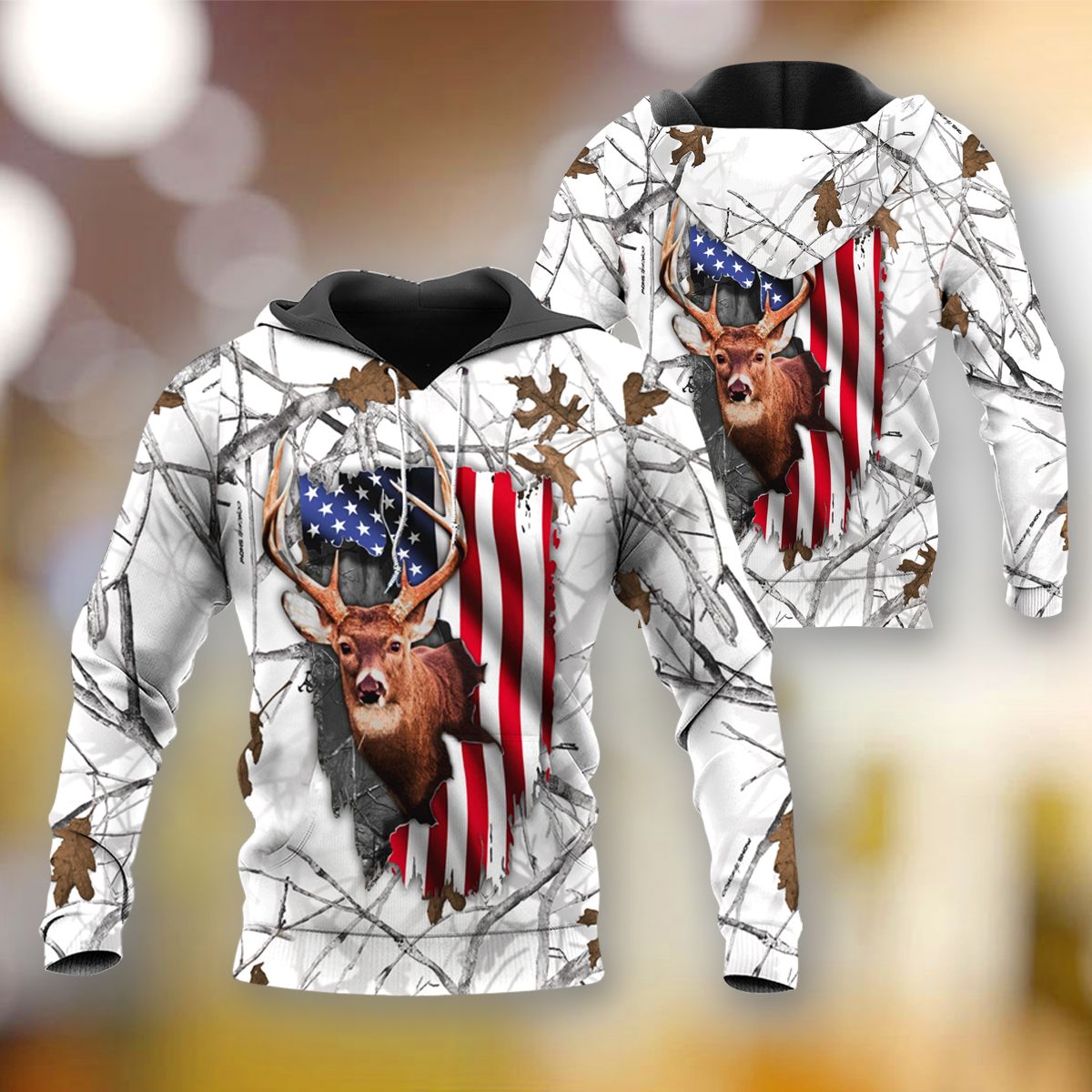 A1 Hunting Deer Inside American Flag 3D All Over Printed Shirts