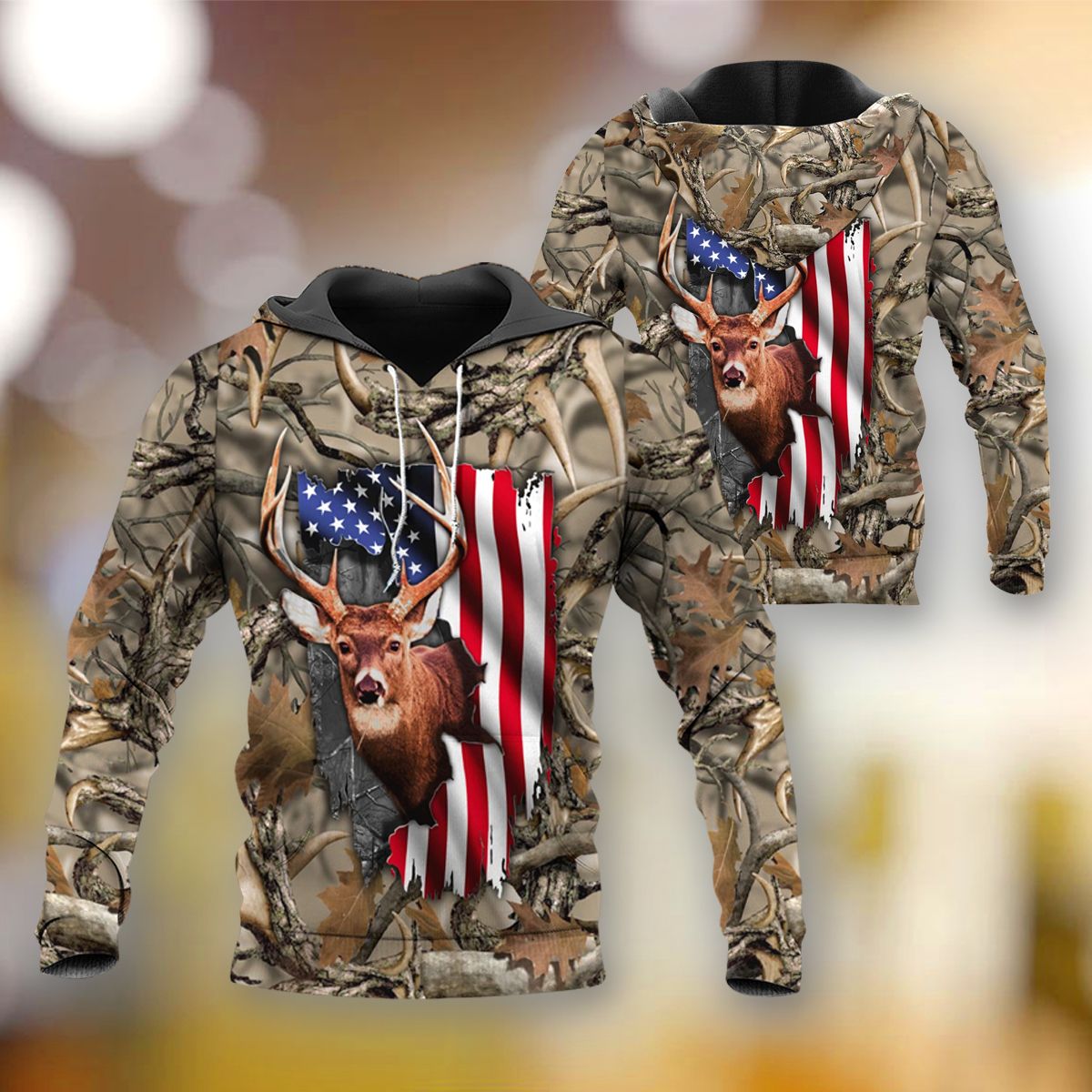 A3 Hunting Deer Inside American Flag 3D All Over Printed Shirts