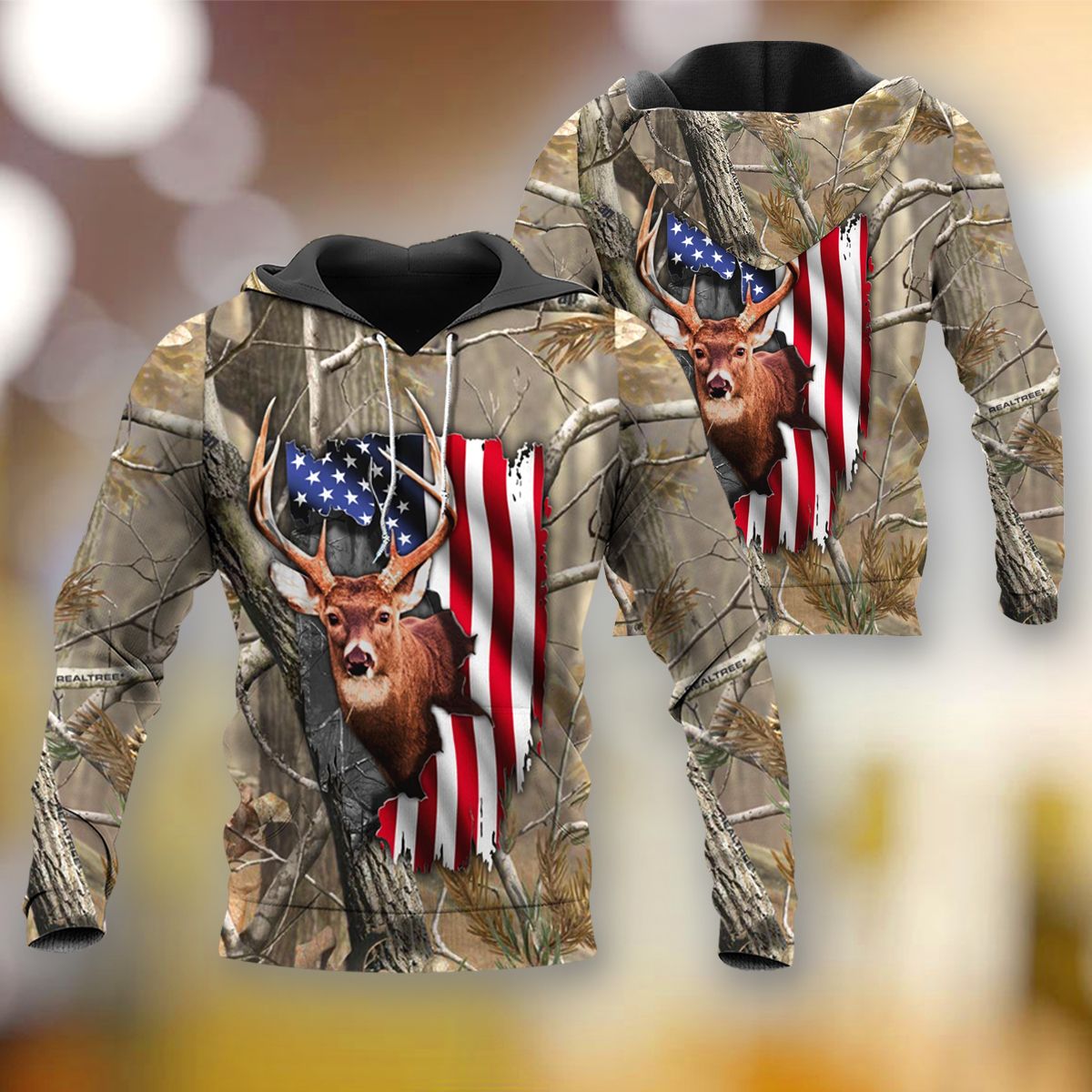 A4 Hunting Deer Inside American Flag 3D All Over Printed Shirts