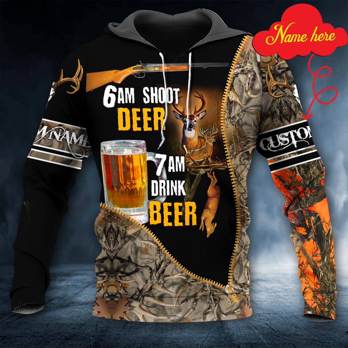 Hunting 6AM Shoot Deer 7AM Drink Beer TH01 Personalized Name 3D All Over Printed Shirts