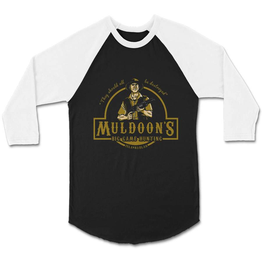 Jurassic Park Robert Muldoons Big Game Hunting CPY Unisex 3/4 Sleeve Baseball Tee T-Shirt