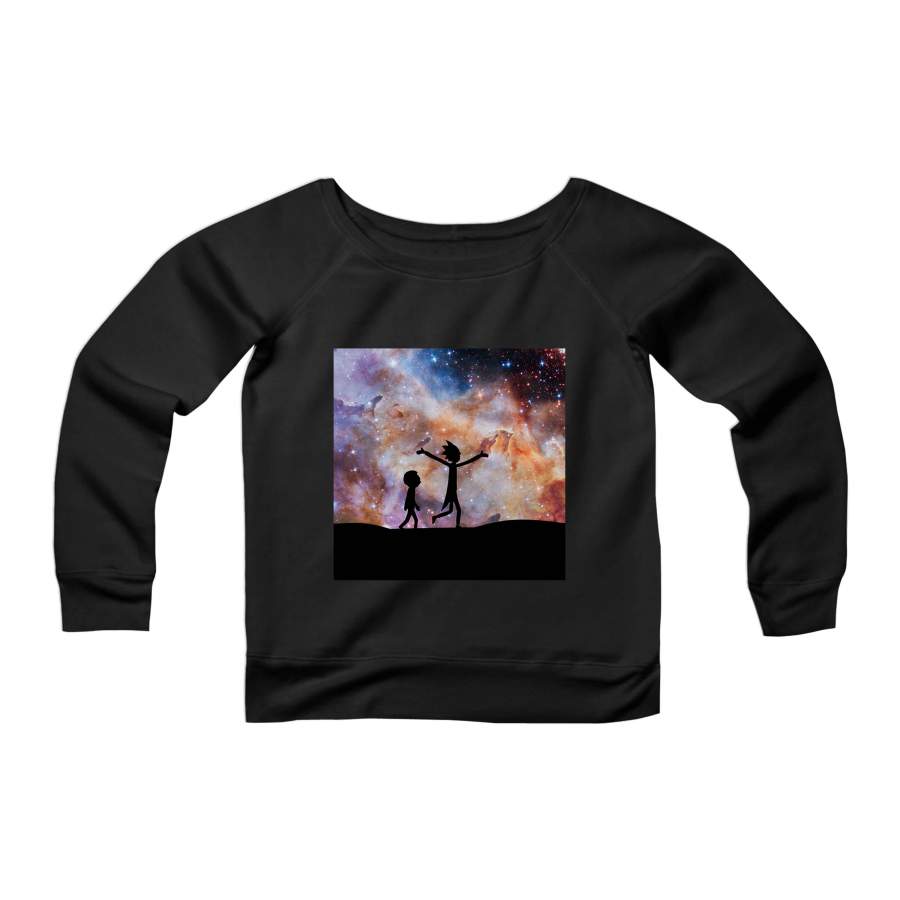 Rick And Morty In Space Hubble Galaxy Stars Geek Gift CPY Womans Wide Neck Sweatshirt Sweater