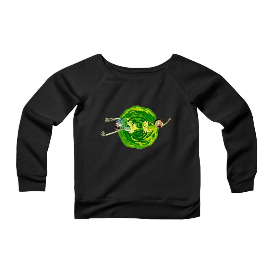 Rick And Morty Portal Cartoon Virtual Comedy Funny CPY Womans Wide Neck Sweatshirt Sweater