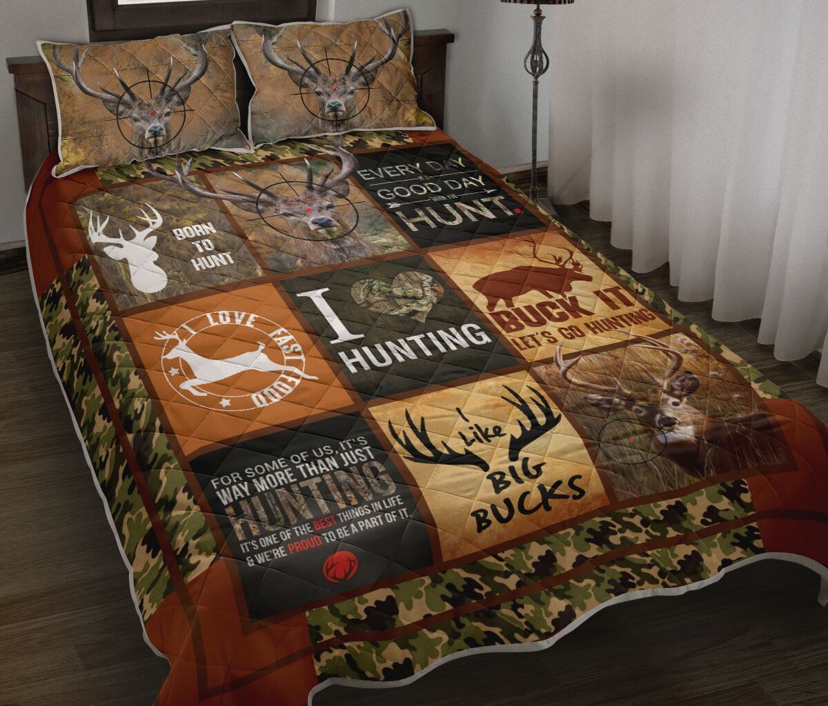 DEER HUNTING I LIKE BIG BUCKS QUILT BED SET THHHT29042002