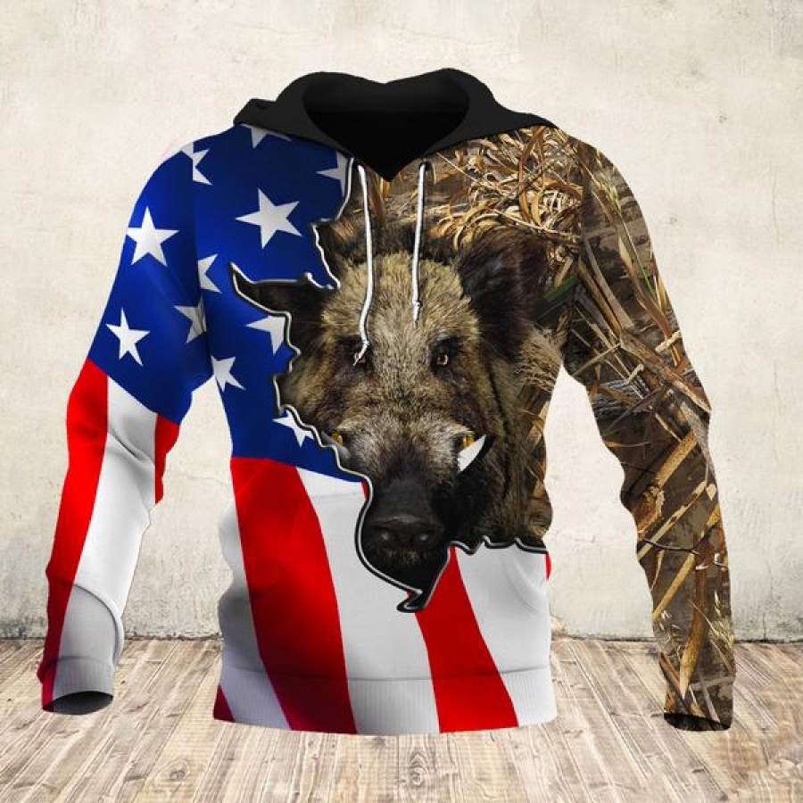 Boar Hunting Camo Flag 3D Men/Women All Over Printed Hoodie Xl